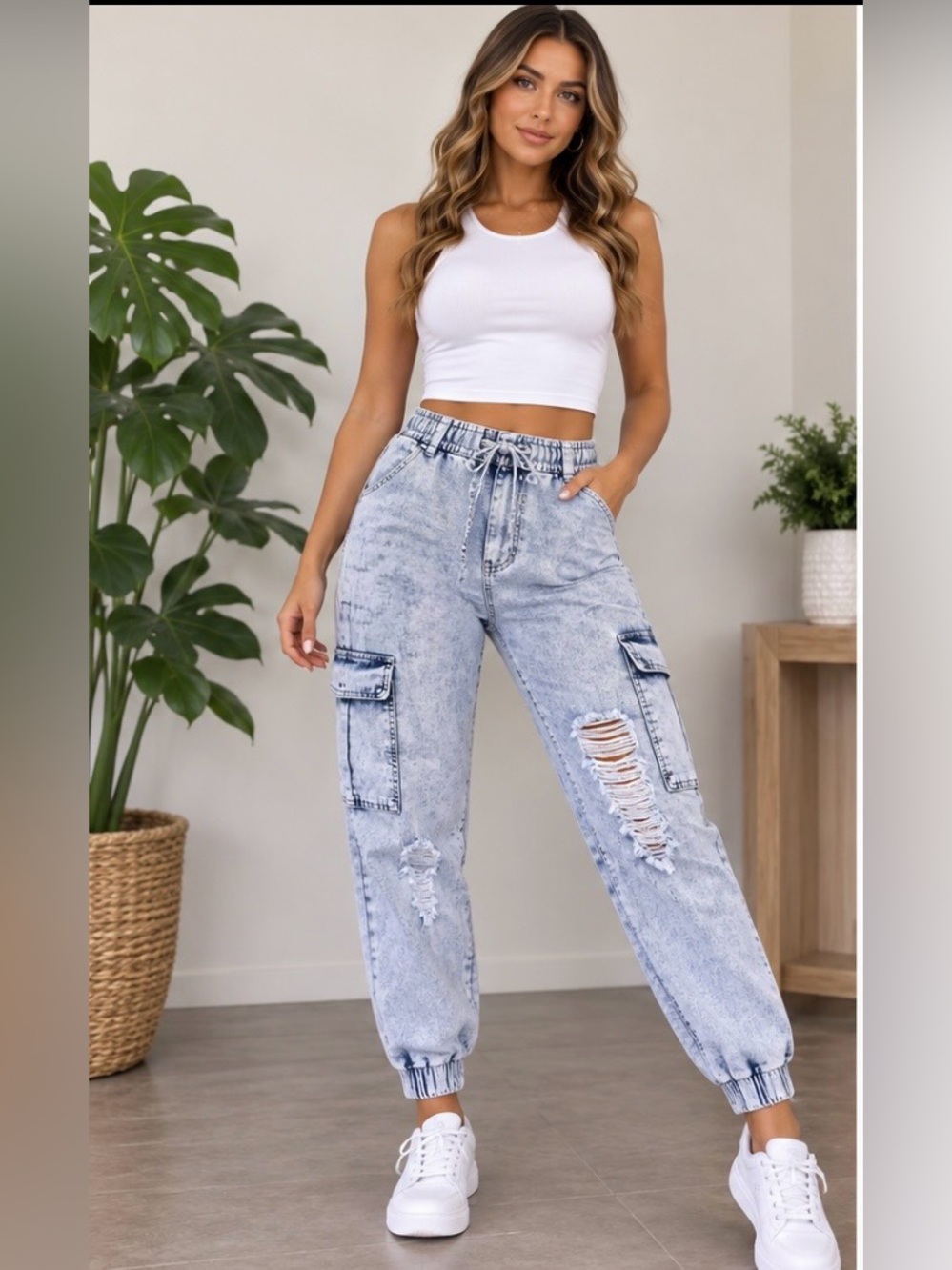 Wax Jean Light Blue Washed Cargo Joggers-Never Used, no tag.